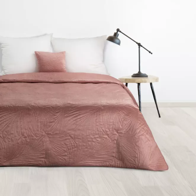 DESIGN 91 Narzuta LUIZ welwetowa pikowana metodą hot press we wzór liści palmy