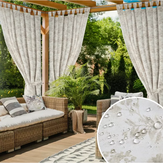 Zasłona kremowo, pudrowa z wodoodpornej tkaniny idealna do ogrodu i na taras 155x200 cm szelki/rzep GARDEN