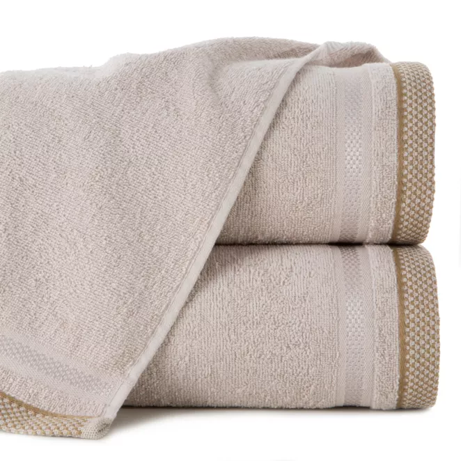 Ręcznik do rąk 30x50 cm bawełniany kolor beżowy zero twist z bordiurą w paski 500 g/m2 ABBIE