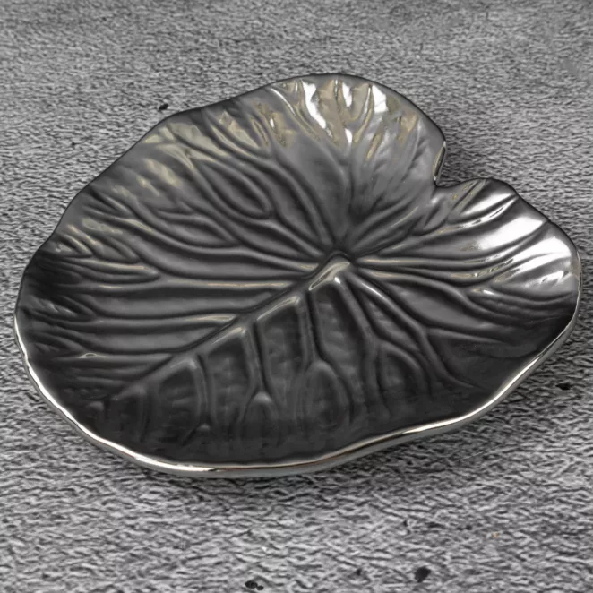 Patera ceramiczna KALINA w formie liścia z wytłoczeniami
