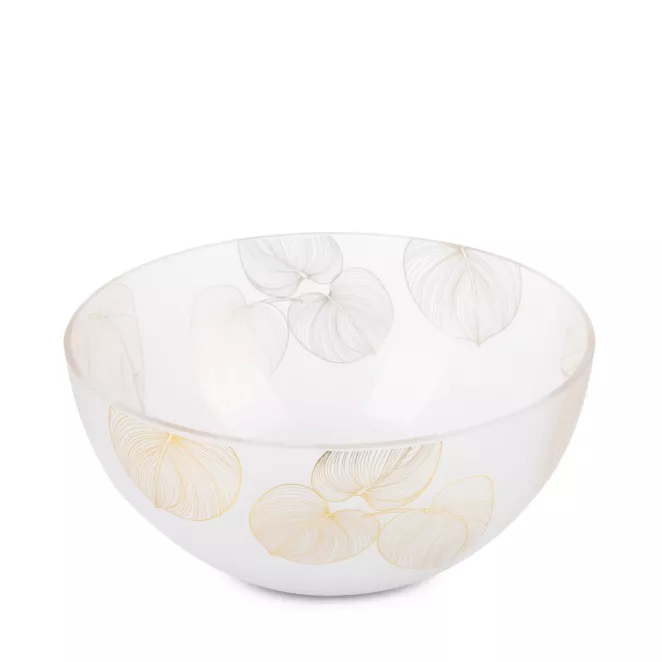 LIMITED COLLECTION Misa BLANCA biało-złota z motywem liści z malowanego szkła artystycznego MAGIA BIELI