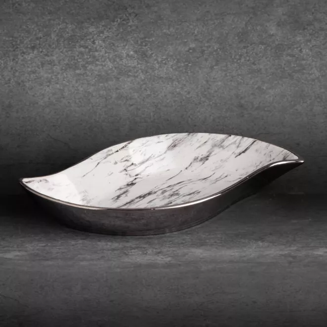 Patera ceramiczna SANA w kształcie łódki  z marmurkowym wzorem