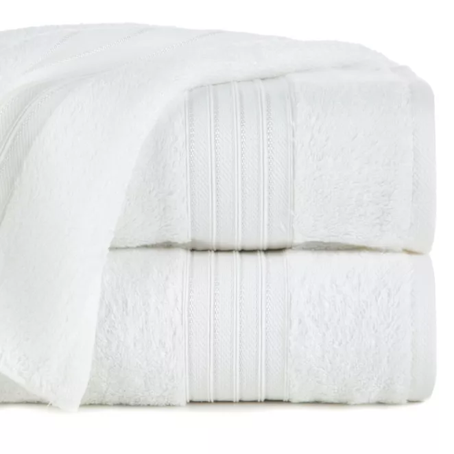 Ręcznik kąpielowy 50x90 cm bawełniany kolor biały zdobiony bordiura w paski 550 g/m2 AURA