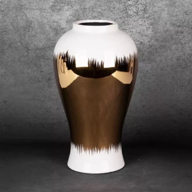 Wazon ceramiczny TALA z motywem cieniowania biało-złoty