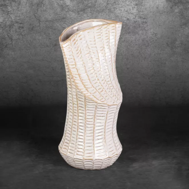 Wazon ceramiczny LIZA z wytłaczanym wzorem o ściętym kształcie