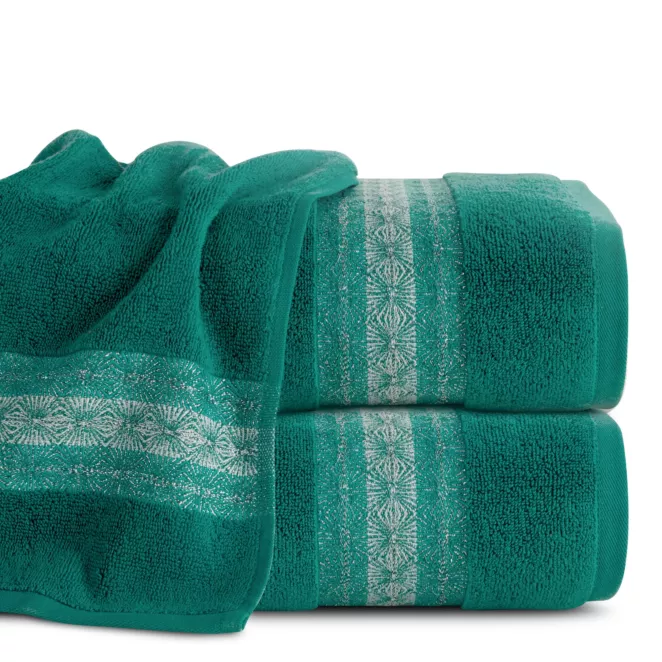 Ręcznik do rąk 70x140 cm bawełniany kolor turkusowy z żakardową bordiurą 500 g/m2 MALIKA