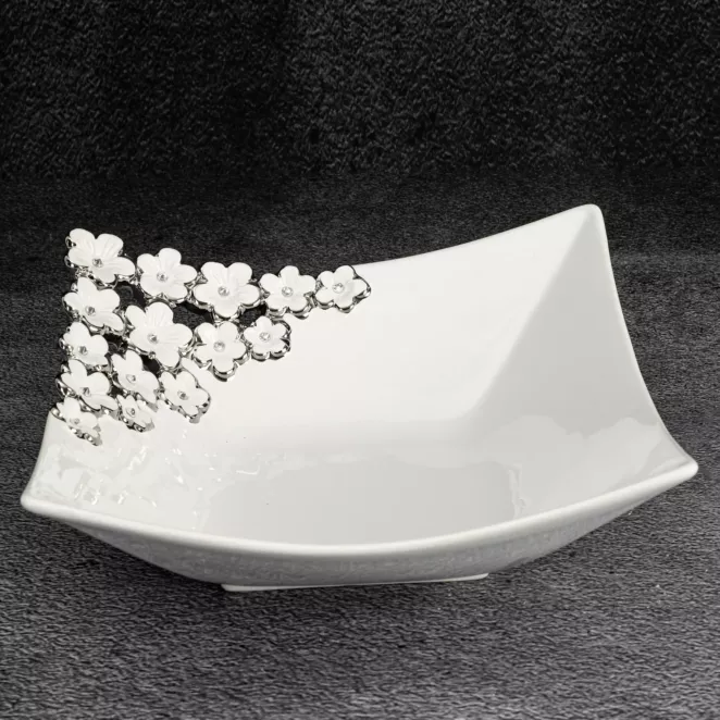 Misa ceramiczna ARIANA  zdobiona drobnymi kwiatkami ze srebrnymi akcentami