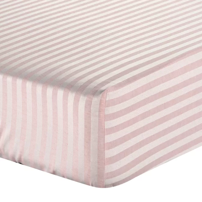 Prześcieradło  z gumką 100x200 cm z bawełny kolor różowy w pasy 125 g/m2