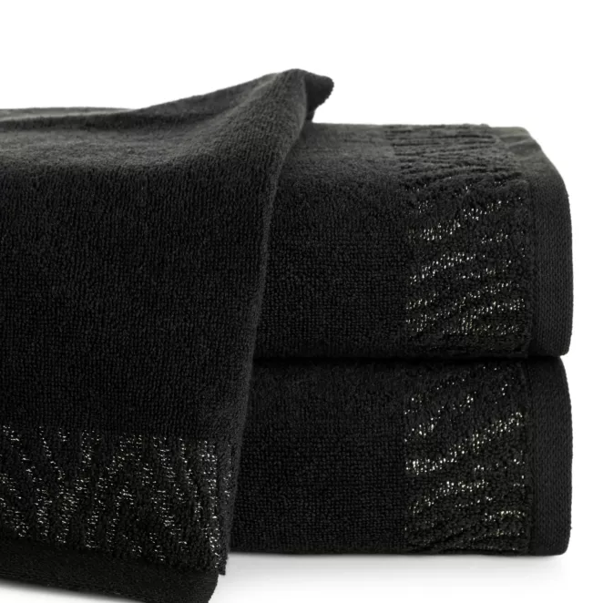 Ręcznik do rąk 30x50 cm bawełniany kolor czarny z ozdobną błyszczącą bordiurą 500 g/m2 MARGO