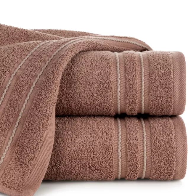 Ręcznik do rąk 30x50 cm bawełniany kolor ceglasty zdobiony paseczkami 500 g/m2 EMINA