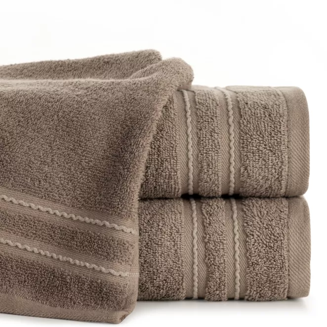 Ręcznik do rąk 30x50 cm bawełniany kolor brązowy zdobiony paseczkami 500 g/m2 EMINA