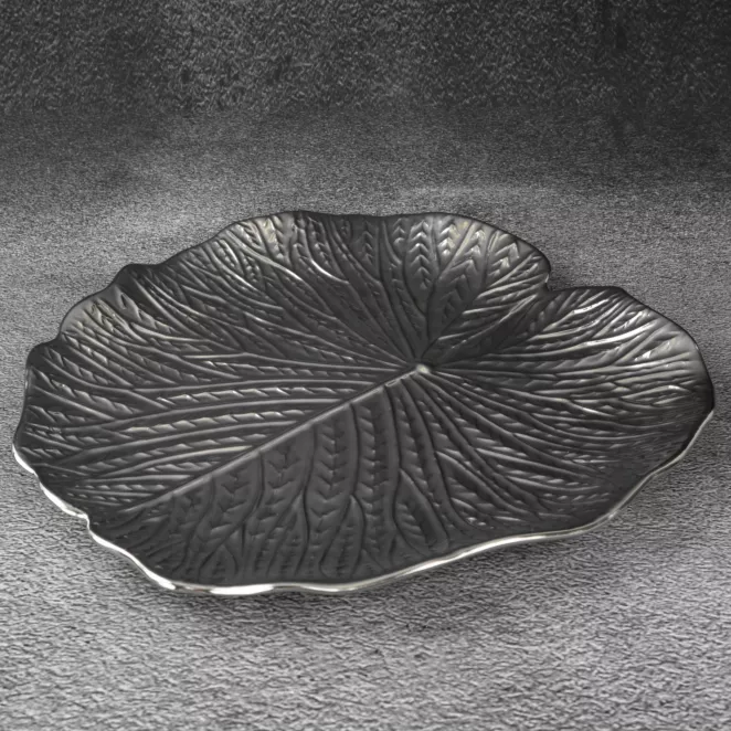 Patera ceramiczna KALINA w formie liścia z wytłoczeniami