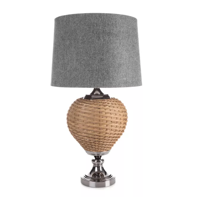 Lampa PATI w stylu boho z plecioną podstawą i matowym abażurem