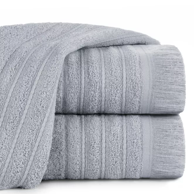 Ręcznik kąpielowy 50x90 cm bawełniany kolor stalowy w stylu boho z frędzlami 500 g/m2 MIRENA