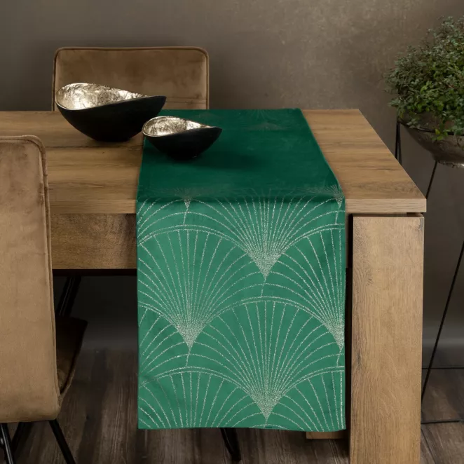Bieżnik welwetowy BLINK 14 z welwetu z dużym wzorem wachlarzy w stylu art deco