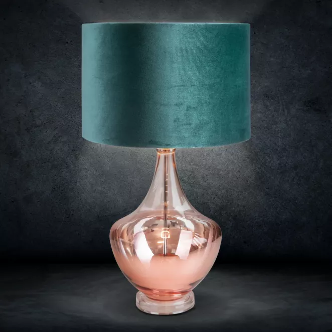 LIMITED COLLECTION Lampa stołowa SALVIA na szklanej podstawie z efektem ombre z welwetowym abażurem ŚWIEŻOŚĆ SZAŁWII