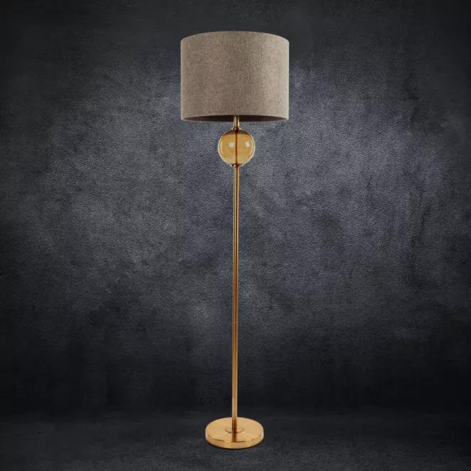 Lampa stojąca LEONA z matowym abażurem o widocznym splocie
