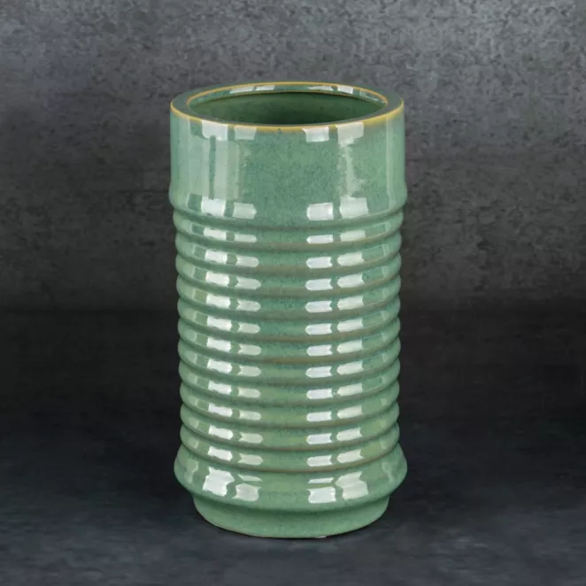 Wazon ceramiczny SAMI minimalistyczny, o kształcie walca ze żłobieniami