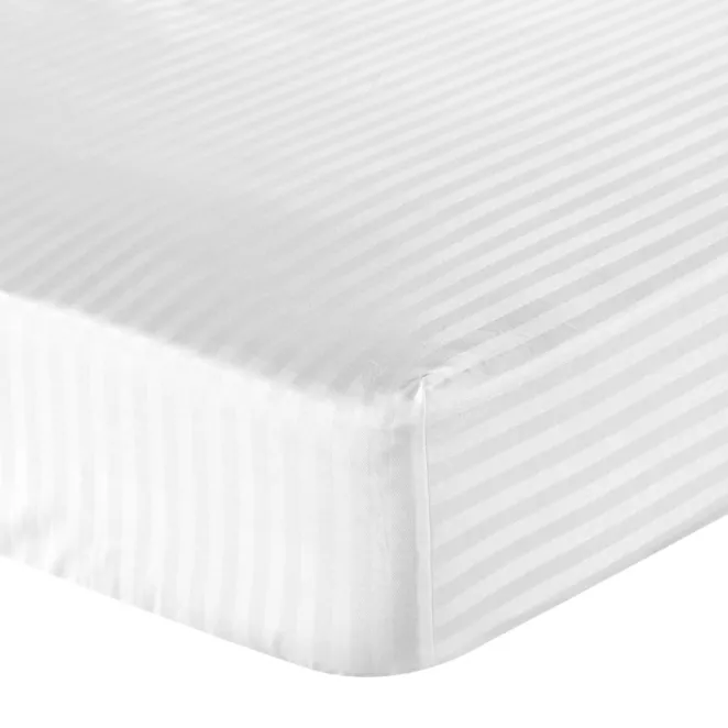 Prześcieradło  z gumką 120x200 cm z bawełny kolor biały 125 g/m2 w pasy