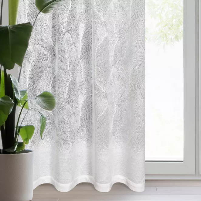 Dekoracja okienna biała zdobiona botanicznym wzorem z żakardu 140x250 cm przelotka LINNEA