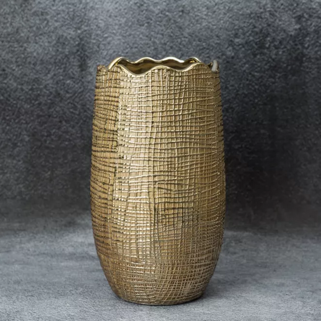 Wazon ceramiczny SELMA z wytłaczanym wzorem brązowo-złoty