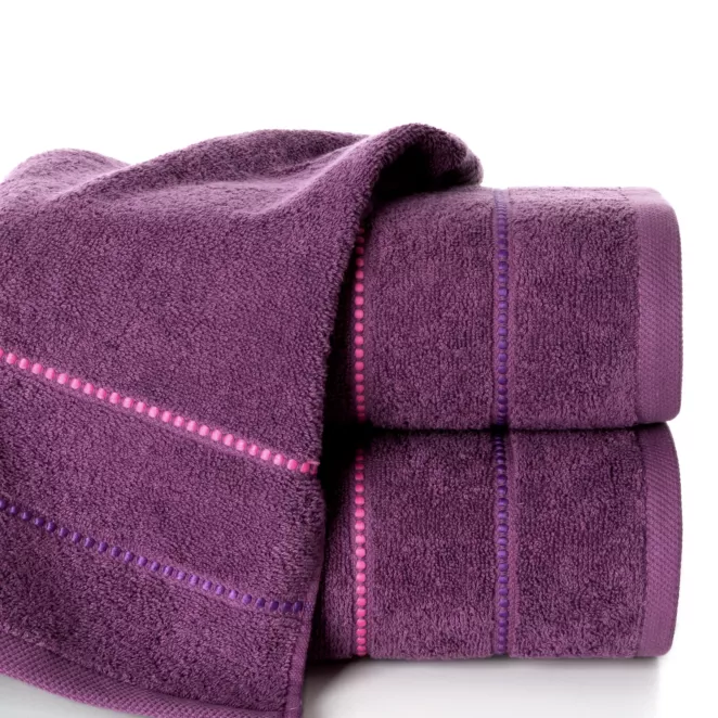 Ręcznik do rąk 30x50 cm bawełniany kolor fioletowy z kontrastującymi paseczkami 500 g/m2 SUZI