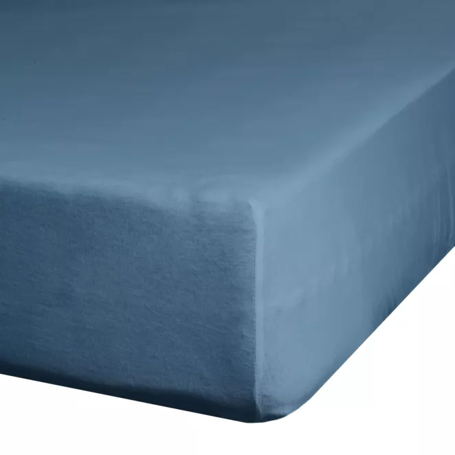 Prześcieradło gładkie z gumką 100x200 cm z satyny bawełnianej kolor ciemnoniebieski 125 g/m2 NOVA 3