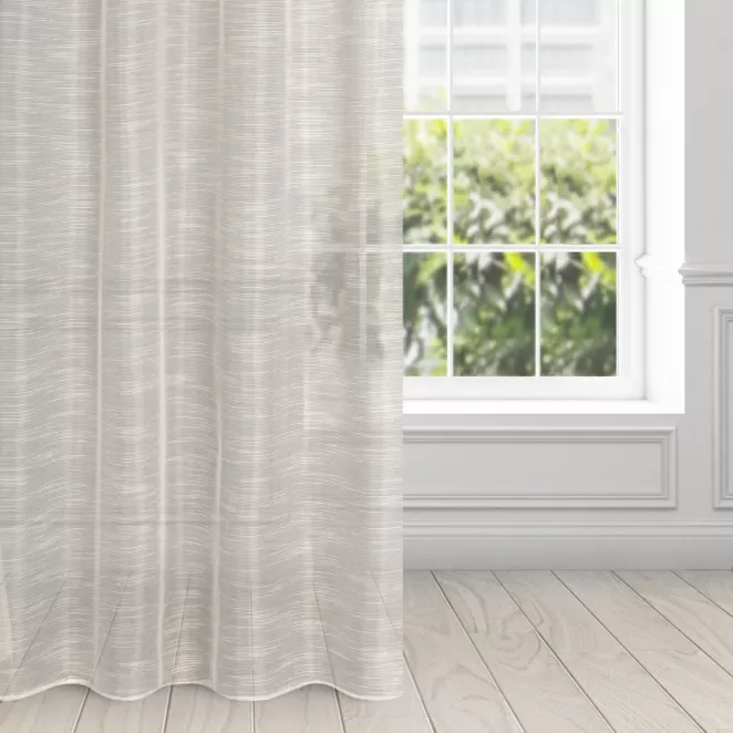 Firana naturalna z rysunkiem poziomych nitek na błyszczącym tle 140x250 cm przelotka RACHEL