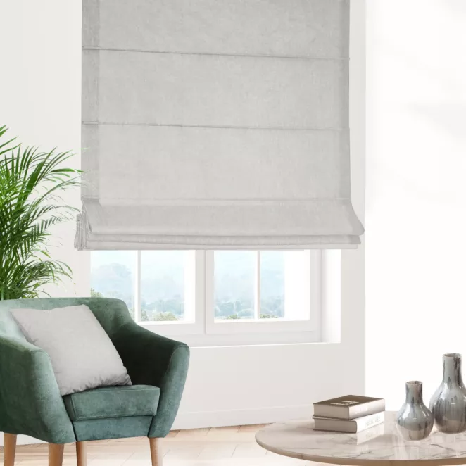 Roleta szyta z systemem comfort naturalna z miękkiej tkaniny szenilowej typu dimout o naturalnym splocie