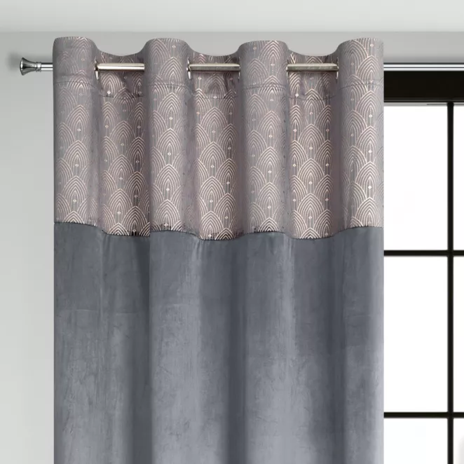 Zasłona grafitowa z aplikacją z błyszczącego welwetu 140x250 cm przelotka AGNES Design 91