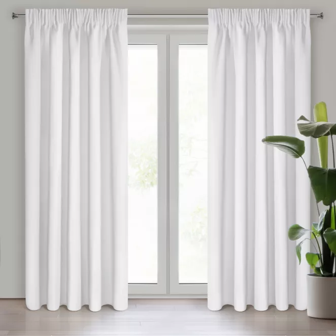 Zasłona biała z gładkiej tkaniny zaciemniającej typu blackout 135x270 cm taśma PARISA DESIGN 91