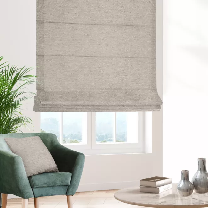 Roleta szyta z systemem comfort TEXTURE 2 oliwkowo srebrna z miękkiej tkaniny szenilowej z błyszczącym nadrukiem