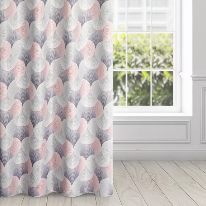 Zasłona szaro, różowa dimout z geometrycznym wzorem 140x250 cm przelotka ASETA
