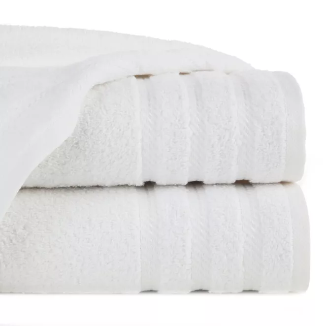 Ręcznik kąpielowy 50x90 cm bawełniany kolor biały podkreślony żakardowymi paskami 480 g/m2 VITO