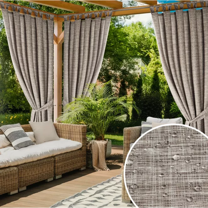 Zasłona brązowo, kremowa z wodoodpornej tkaniny idealna do ogrodu i na taras 155x260 cm szelki/rzep GARDEN