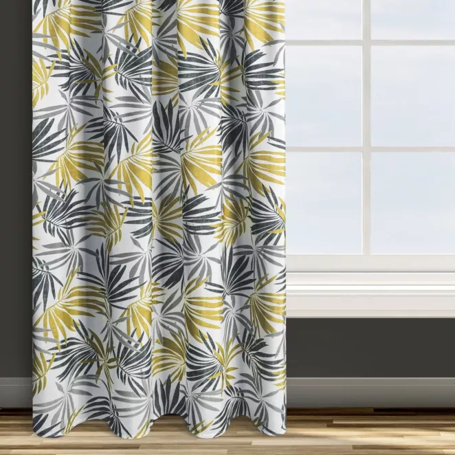 Zasłona biało, musztardowa we wzór liści 140x250 taśma ELINA Design 91