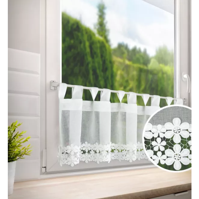 Zazdrostka biała z etaminy zdobiona subtelną aplikacją 40x150 cm szelki KAJA