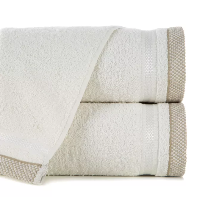 Ręcznik do rąk 40x60 cm bawełniany kolor kremowy zero twist z bordiurą w paski 500 g/m2 ABBIE