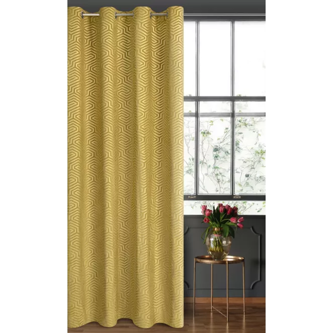 Zasłona złota we wzór geometryczny z tkaniny welwetowej 140x250 przelotka INGA Pierre Cardin