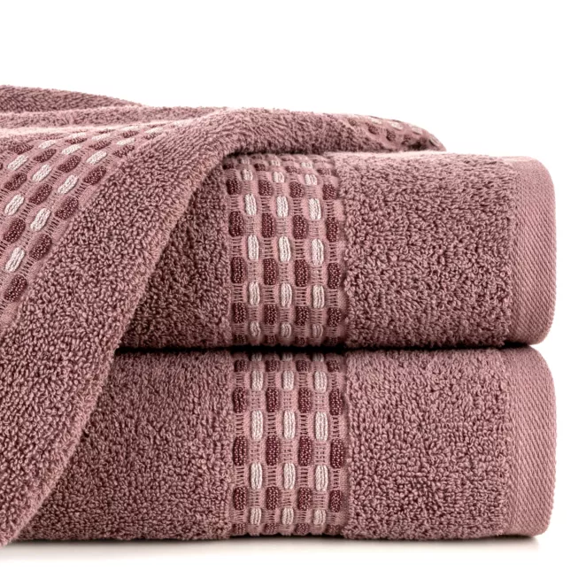 Ręcznik kąpielowy 50x90 cm bawełniany kolor pudrowy róż z przeplataną bordiurą 500 g/m2 RIVA