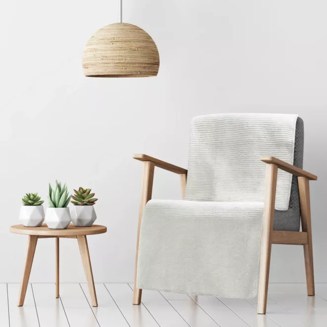 DESIGN 91 Narzuta na fotel-koc AMBER bardzo miękki w dotyku ze strukturalnym wzorem 3D z włókien bawełniano-akrylowych
