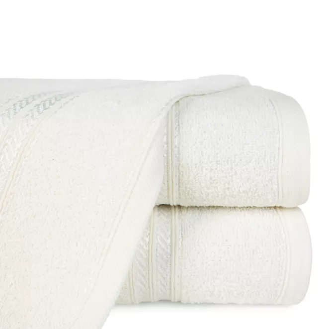 Ręcznik kąpielowy 50x90 cm bawełniany kolor kremowy z bordiurą w paski 450 g/m2 LORI