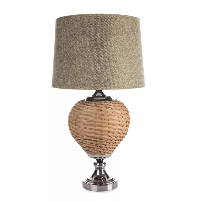 Lampa PATI w stylu boho z plecioną podstawą i matowym abażurem