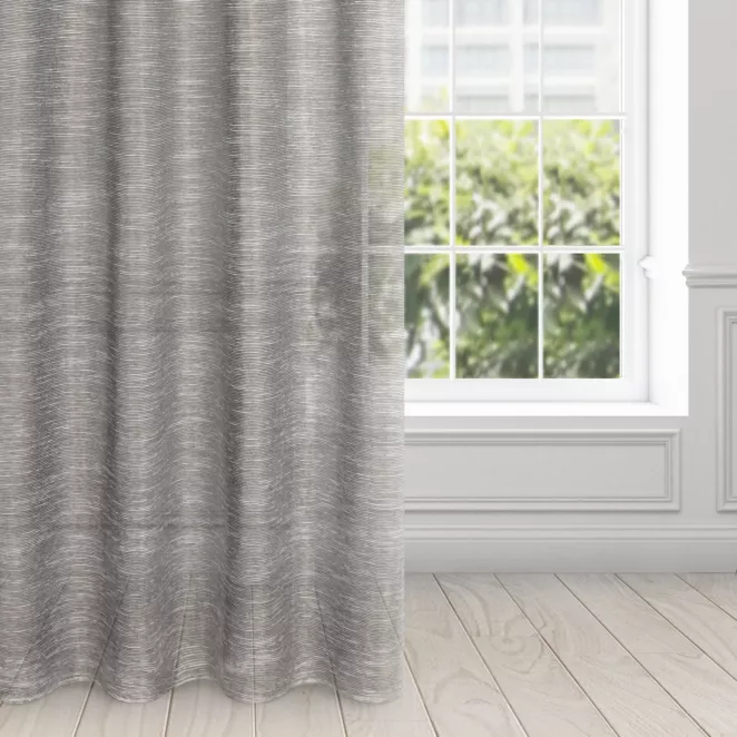 Firana stalowa z rysunkiem poziomych nitek na błyszczącym tle 140x250 cm przelotka RACHEL