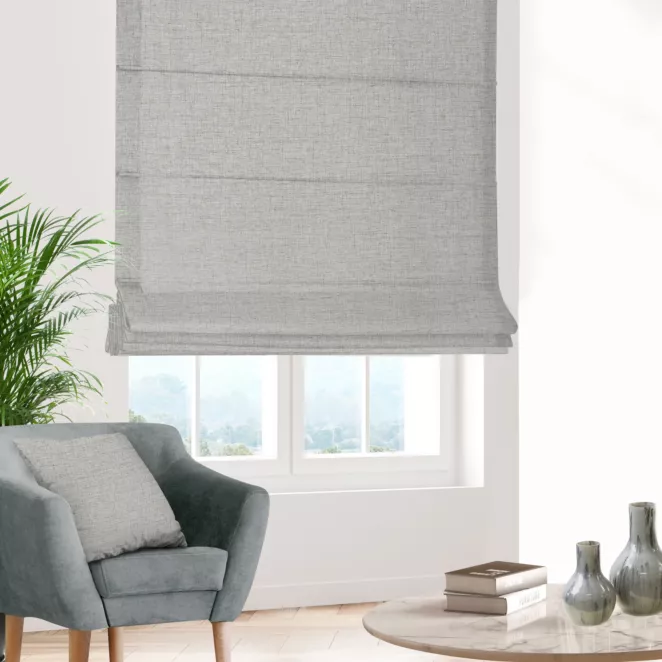 Roleta szyta z systemem comfort jasnosrebrna z tkaniny w stylu eko o naturalnym splocie