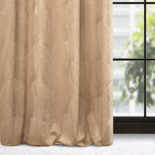 Zasłona beżowo, szampańska z motywem roślinnym z tkaniny welwetowej 140x250 cm przelotka GOJA Pierre Cardin