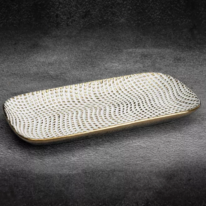 Patera ceramiczna VERDA o prostokątnym kształcie z drobnym wytłaczanym wzorem