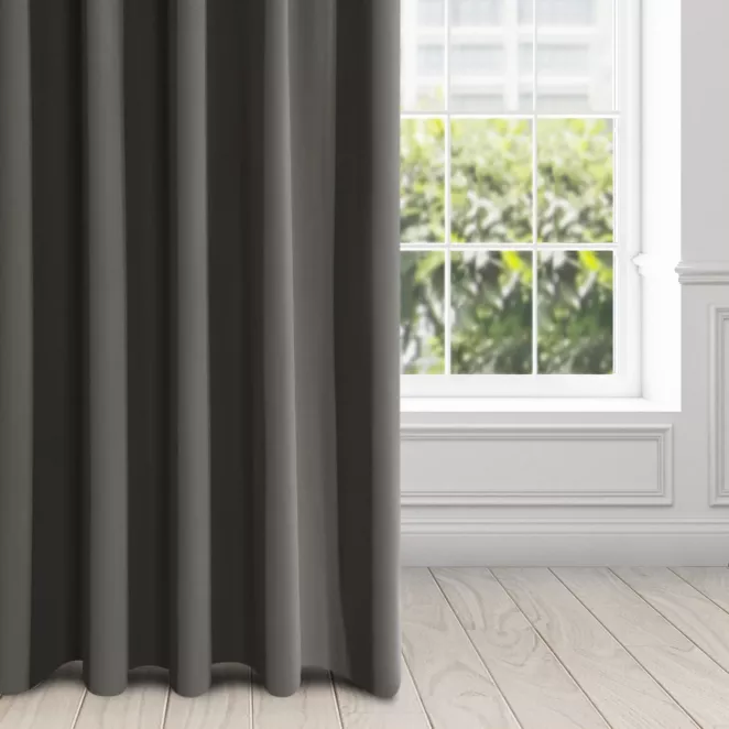 Zasłona grafitowa z gładkiej matowej tkaniny zaciemniającej 135x270 cm taśma BLACKOUT