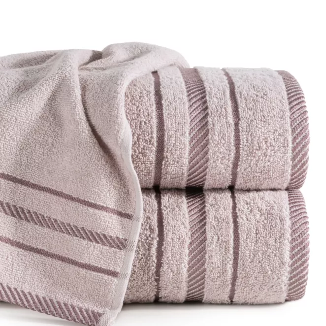 Ręcznik do rąk 30x50 cm bawełniany kolor pudrowy róż z bordiurą podkreśloną żakardowymi paseczkami 480 g/m2 KORAL