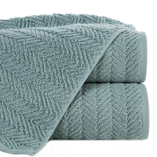 Ręcznik do rąk 30x50 cm bawełniany kolor miętowy zdobiony wzorem jodełki 550 g/m2 ETNO